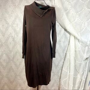Lauren Ralph Lauren chocolate brown knit snap collar dress size M